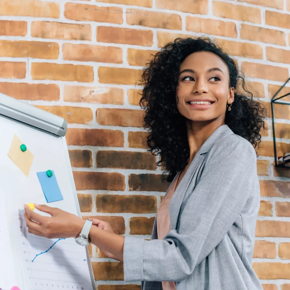 A consultant walking through a plan on a flip chart